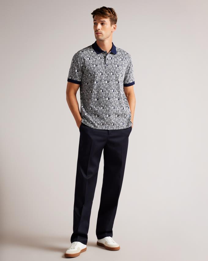 Polo Ted Baker Geometric Knit Bleu Marine Bleu Homme | CSZ-90765625